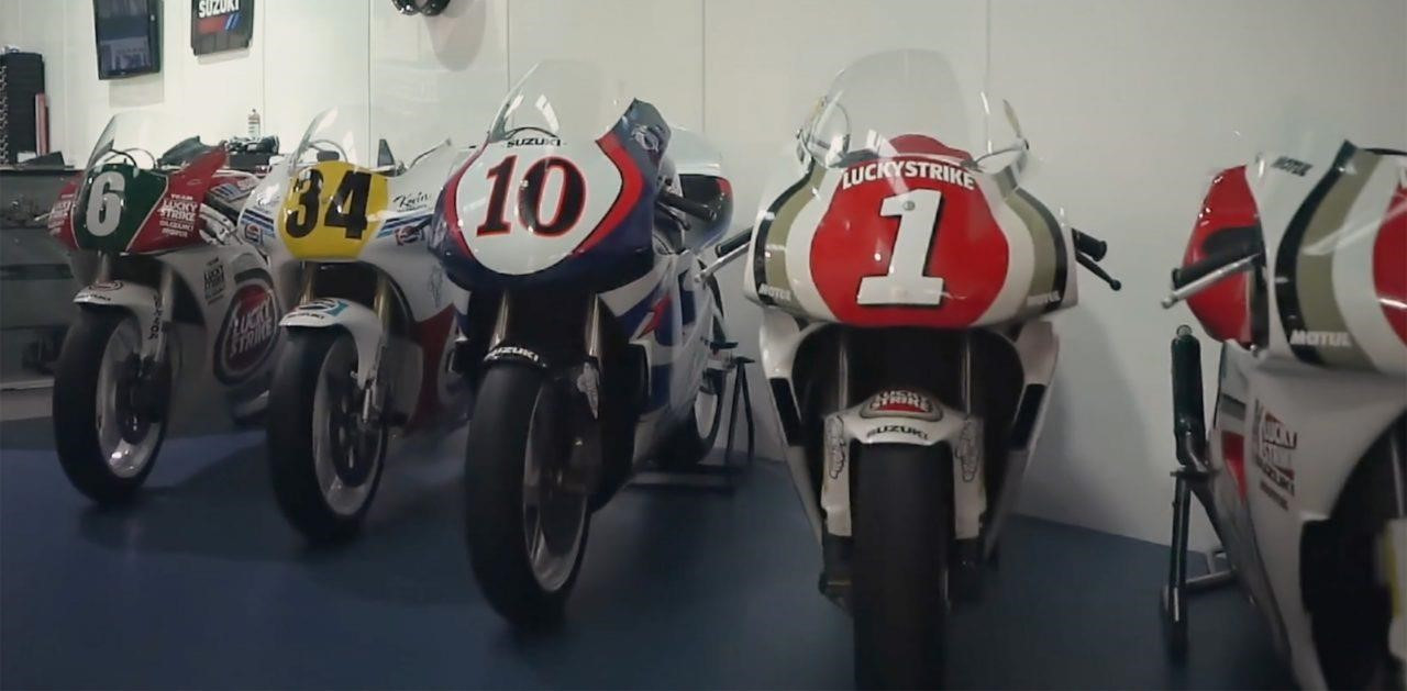 Some of the amazing motorcycles at the Team Classic Suzuki workshop in England. Photo courtesy Team Suzuki Press Office.