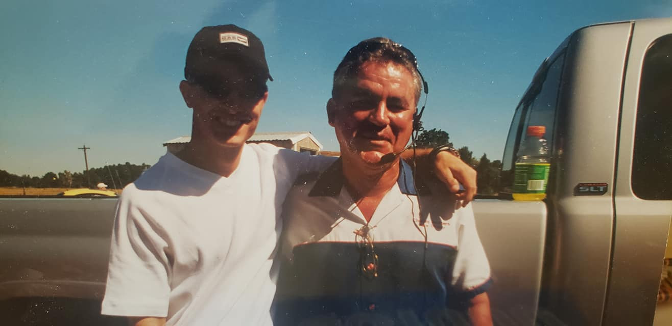 Charles Brothers (right) with two-time Superbike World Champion and former CMRA racer Colin Edwards (left), circa 2000. Photo courtesy Aimee (Brothers) Bemisderfer.