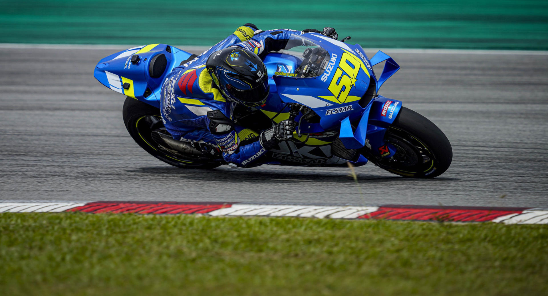 MotoGP test rider Sylvain Guintoli (50) in action on a Suzuki GSX-RR. Photo courtesy Suzuki.