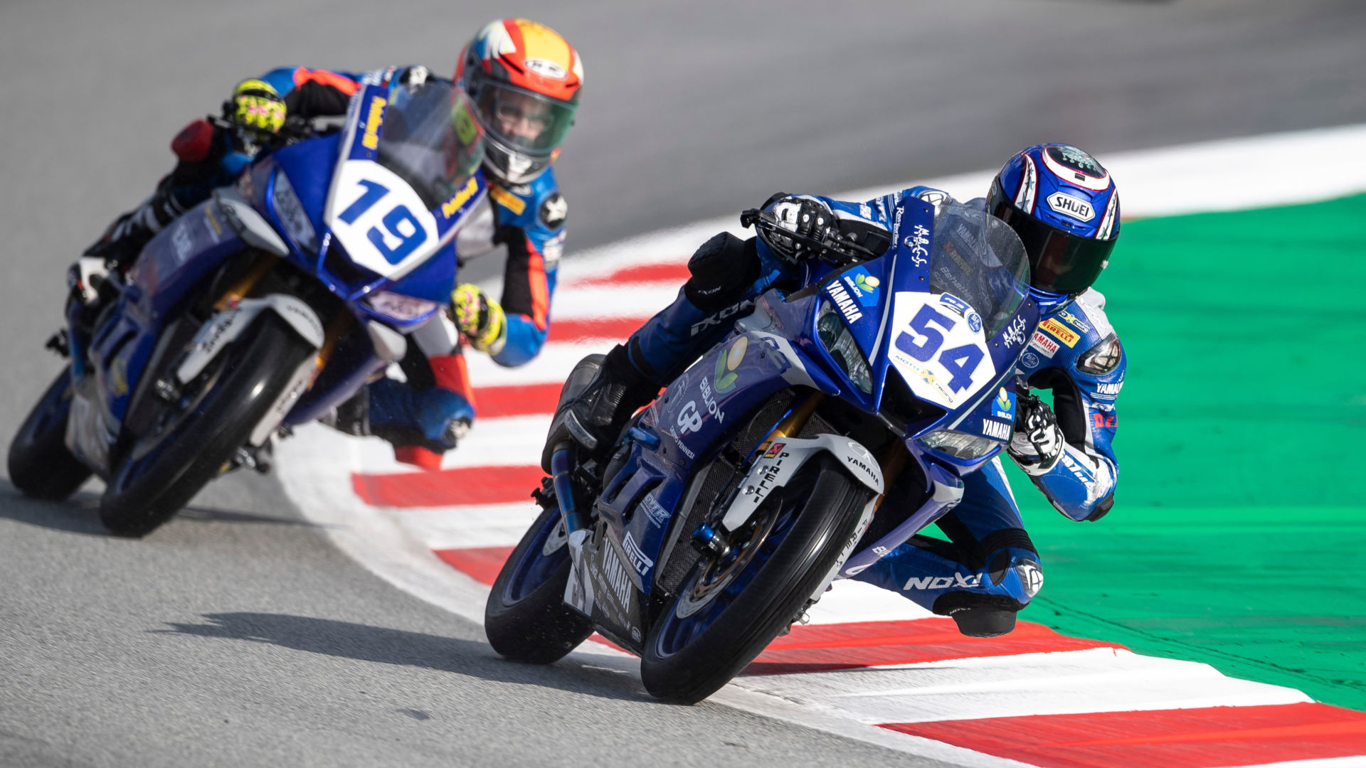 Yamaha FIM Supersport 300 World Championship racers Bahattin Sofuoglu (54) and Victor Rodriguez Nunez (19). Photo courtesy Yamaha.