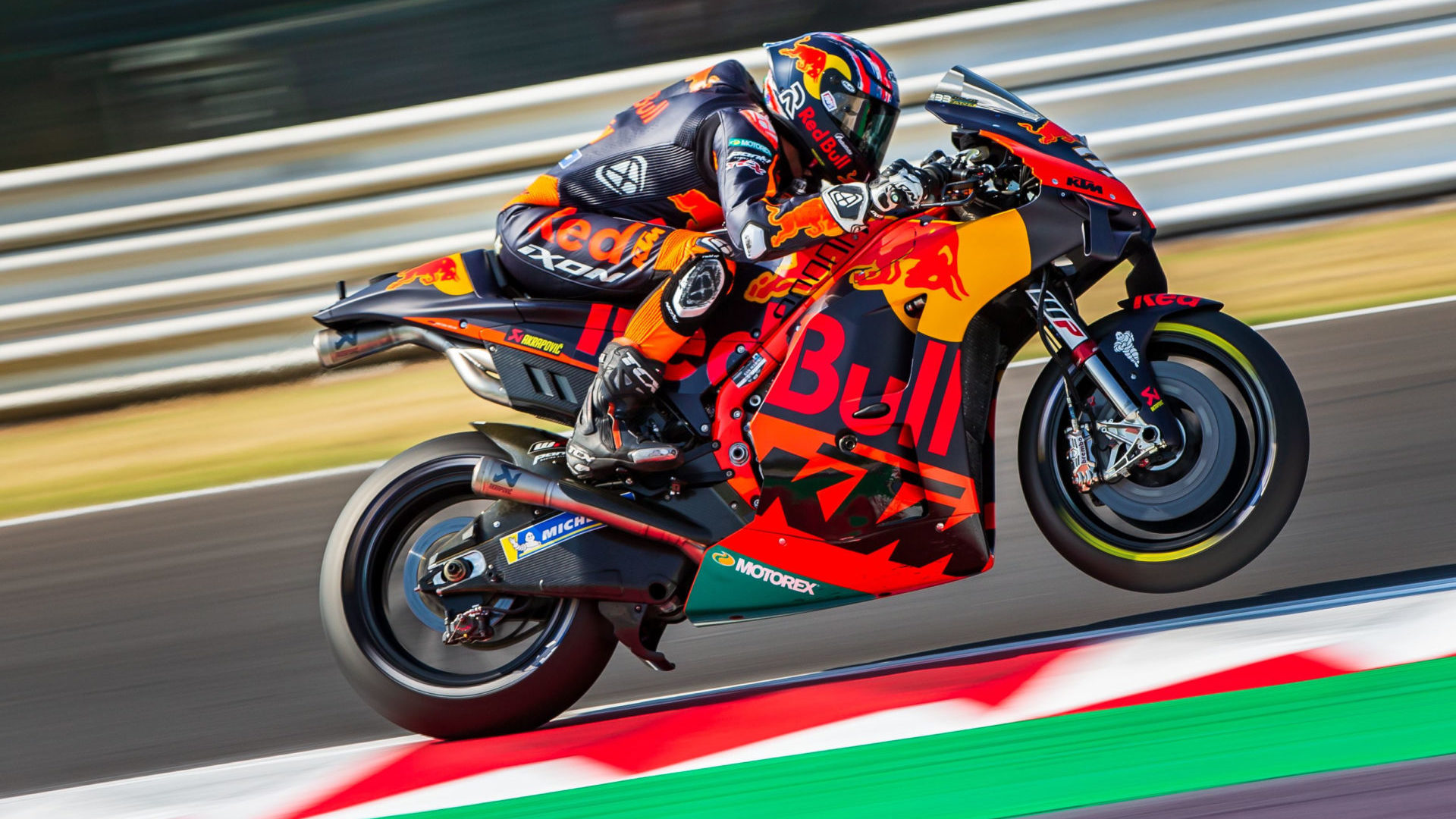 Brad Binder (33) on his Red Bull KTM RC 16 MotoGP racebike. Photo by Polarity Photo, courtesy KTM.