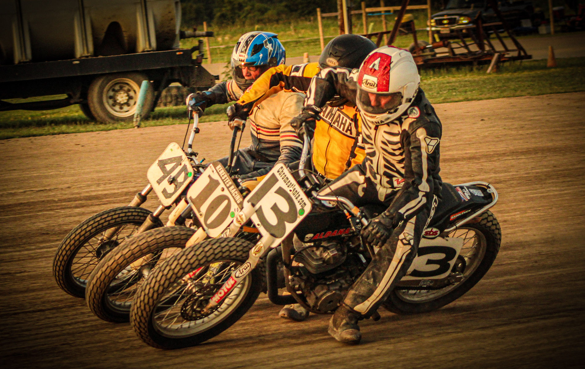 David Aldana (13) and others at an AHRMA vintage dirt track event. Photo courtesy AHRMA.