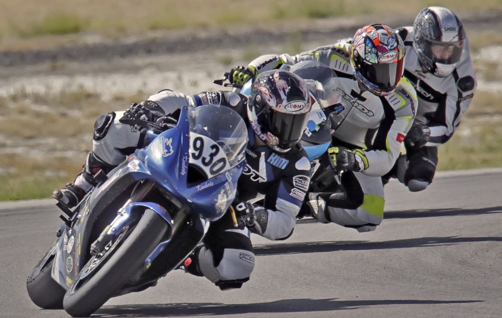 Kimberly Prichard (930) leads two other SMRI racers at Sandia Speedway, in New Mexico. Photo courtesy SMRI.