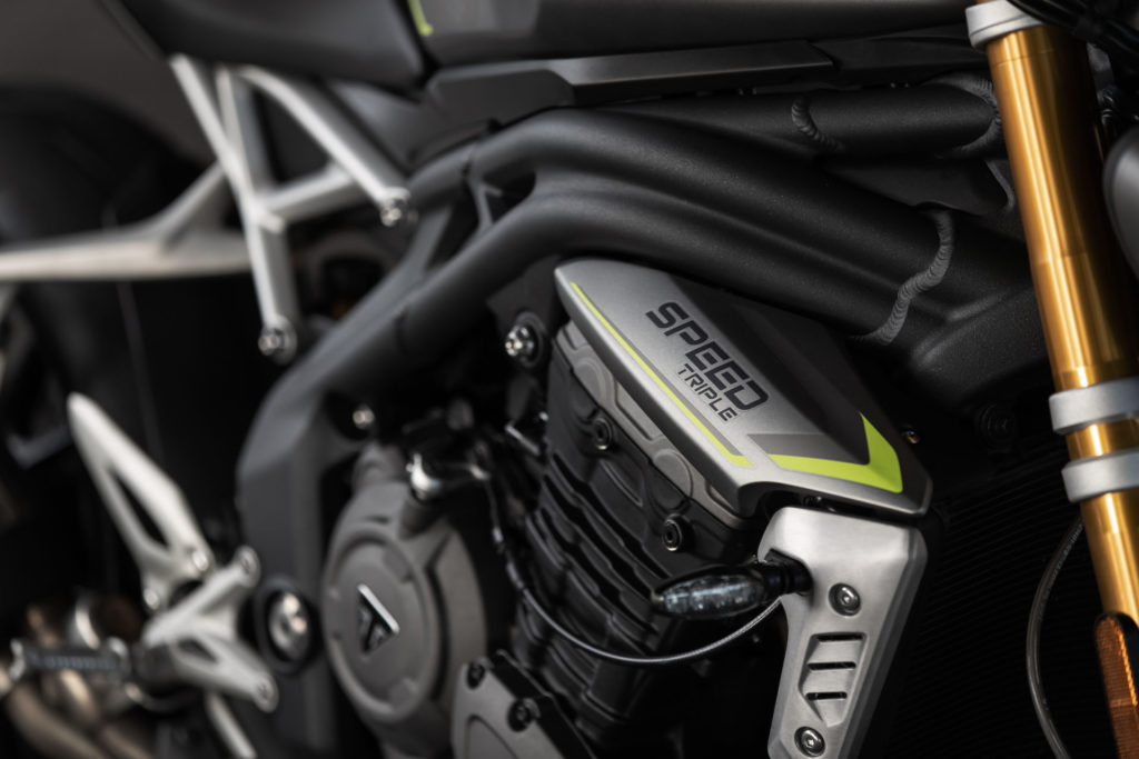 The new engine in the 2021 Triumph Speed Triple 1200 RS is mounted in an all-new and lighter chassis. Photo courtesy Triumph.