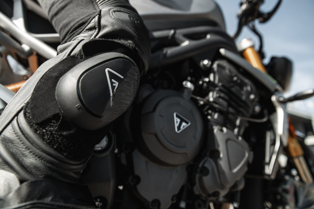 Triumph claims the 1160cc inline three-cylinder engine in the new Speed Triple 1200 RS produces 177 horsepower and 92 lbs.-ft. of torque. Photo courtesy Triumph.