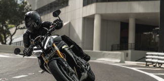 A 2022 Triumph Speed Triple 1200 RS at speed on the streets of Miami. Photo courtesy Triumph.