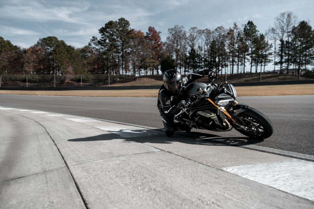 A 2021 Triumph Speed Triple 1200 RS at speed at Barber Motorsports Park. Photo courtesy Triumph.