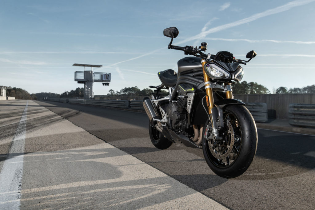 A 2021 Triumph Speed Triple 1200 RS at rest at Barber Motorsports Park. Photo courtesy Triumph.