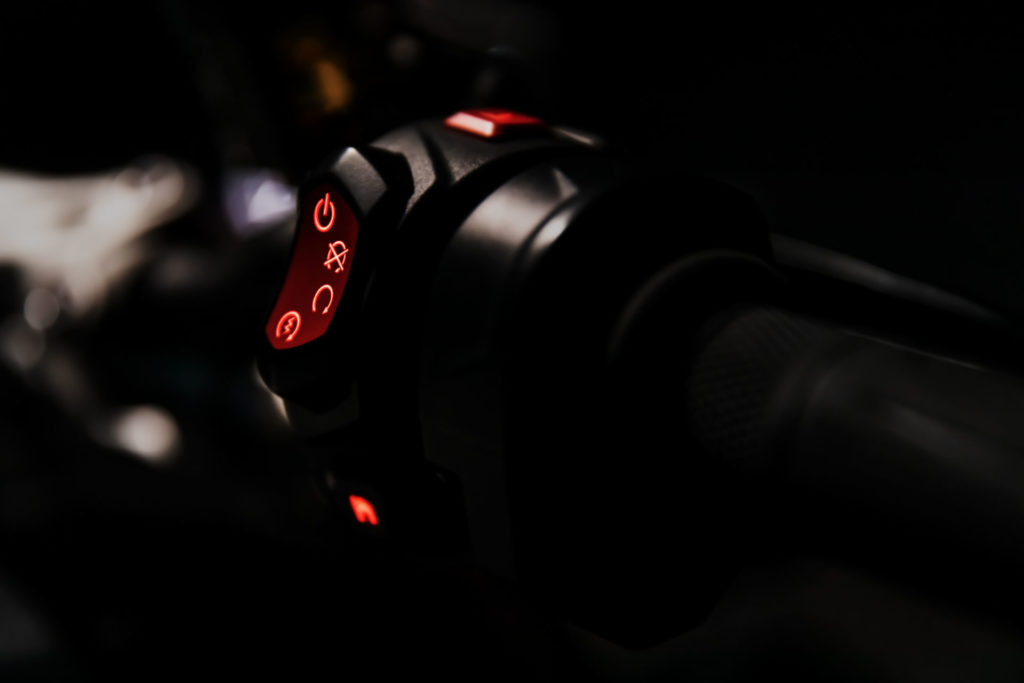 The icons on the switchgear of the 2021 Triumph Speed Triple 1200 RR are illuminated. Photo courtesy Triumph.