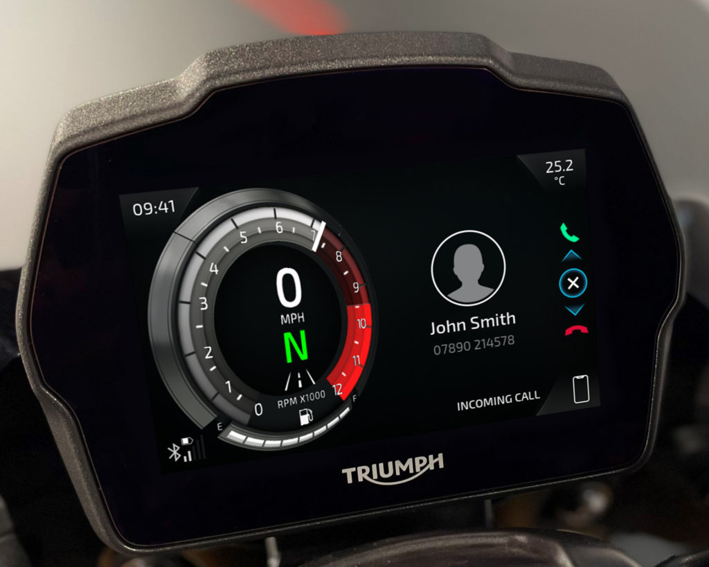 The dashboard of the new Triumph Speed Triple 1200 RS can be connected to smart phones and provide turn-by-turn navigation. Photo courtesy Triumph.