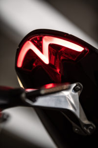 The 2021 Triumph Speed Triple 1200 RS has all-LED lighting and a distinctive taillight. Photo courtesy Triumph.