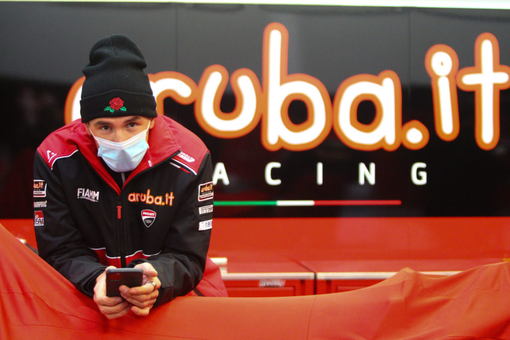 Scott Redding passing time Wednesday at Jerez. Photo courtesy Dorna WorldSBK Press Office.