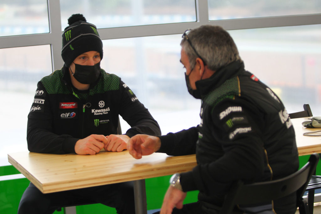 Jonathan Rea (left) chose not to ride in Wednesday's wet conditions at Jerez. Photo courtesy Dorna WorldSBK Press Office.