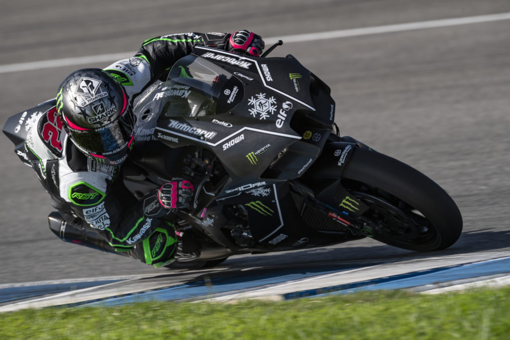 Alex Lowes testing his new Kawasaki ZX-10RR at Jerez at the end of 2020. Photo courtesy Kawasaki.