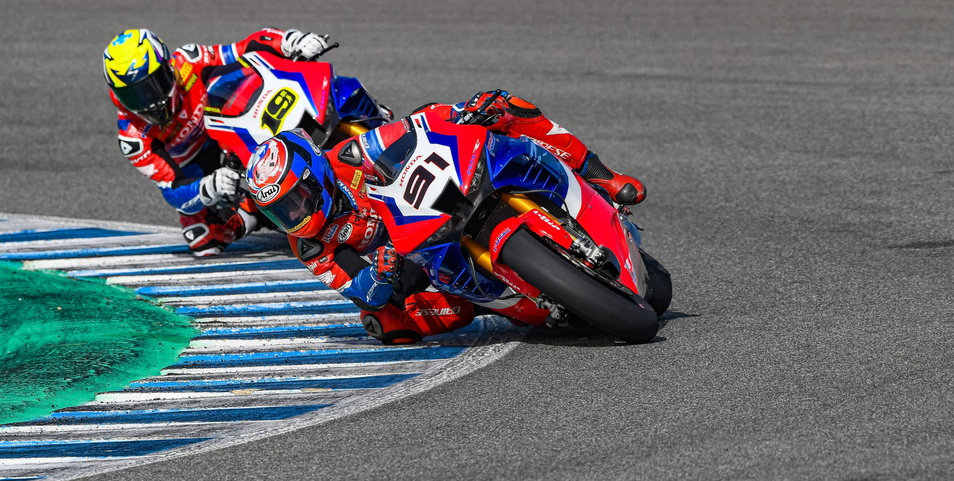 Leon Haslam (91) and Alvaro Bautista (19) testing at Jerez. Photo courtesy Team HRC.