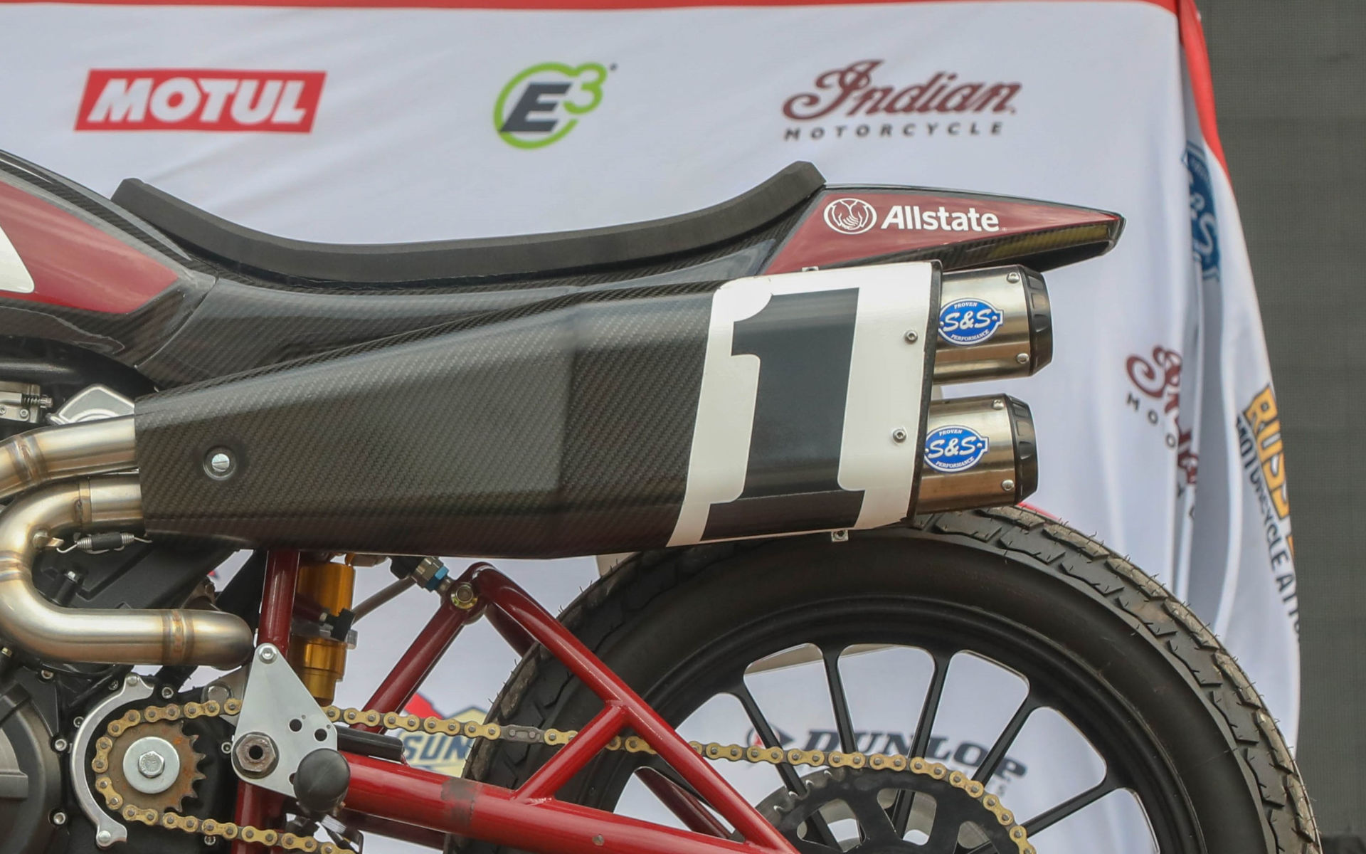 An S&S Cycle exhaust system on Briar Bauman's Indian FTR750 AFT SuperTwins racebike. Photo courtesy AFT.