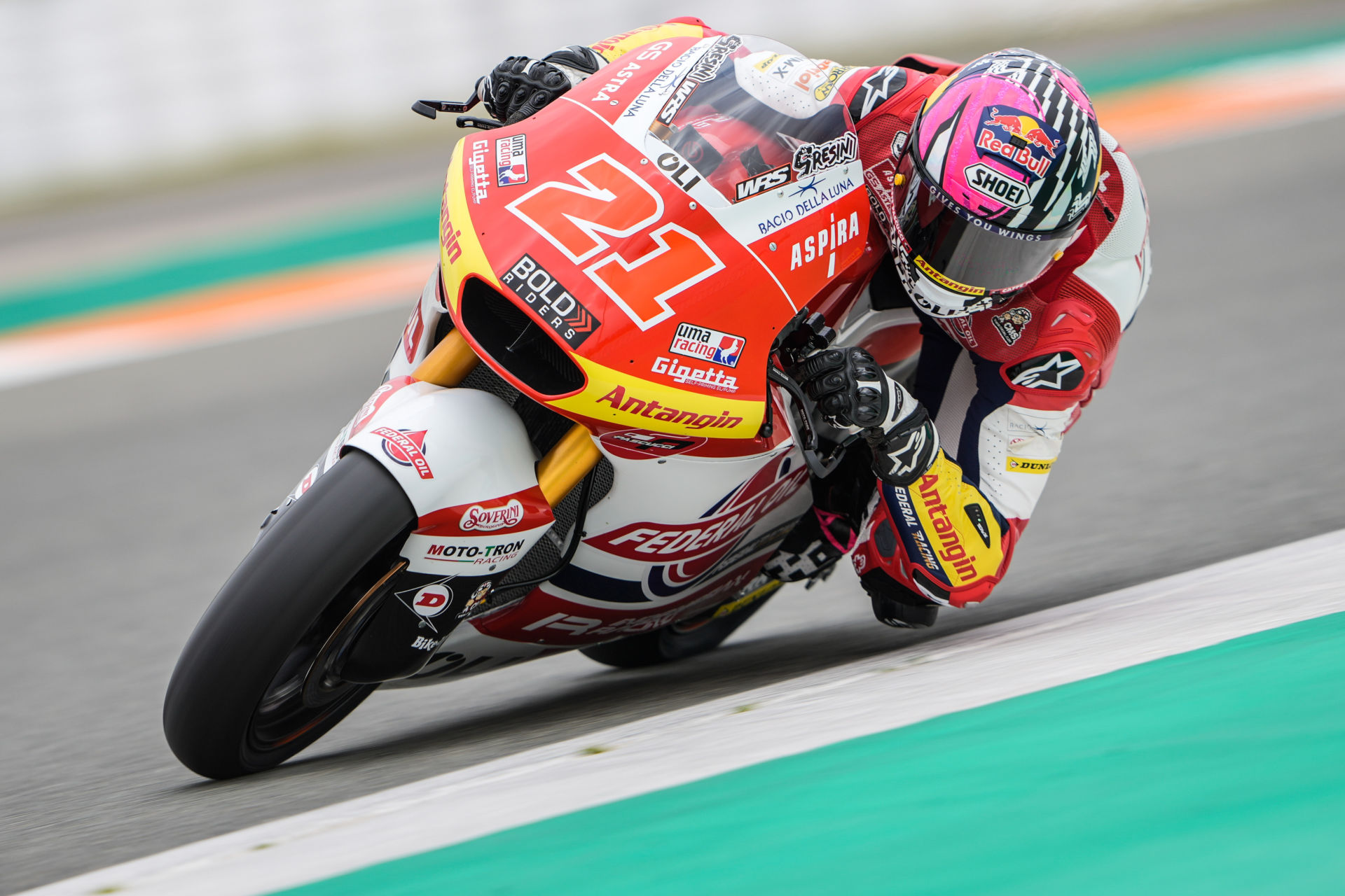 Fabio Di Giannantonio (21) in action at Valencia. Photo courtesy Federal Oil Gresini Moto2 Team.