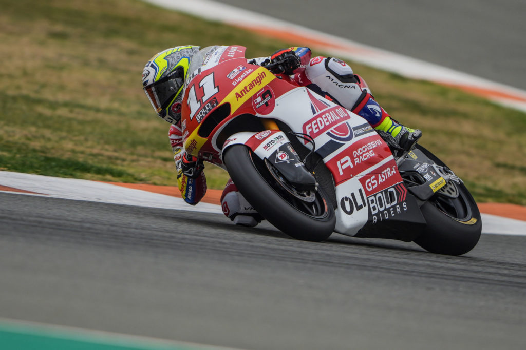 Nicolò Bulega (11) in action at Valencia. Photo courtesy Federal Oil Gresini Moto2 Team.