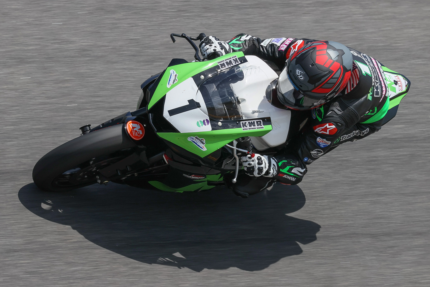 Kyle Wyman (1) at speed at Daytona International Speedway in 2020. Photo by Brian J. Nelson, courtesy N2 Racing.