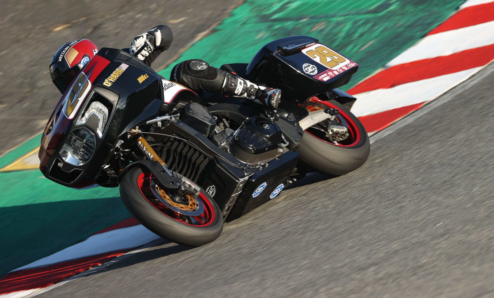 Tyler O'Hara (29) on his S&S Racing Indian Challenger during the inaugural MotoAmerica King of the Baggers event at Laguna Seca. Photo by Brian J. Nelson.