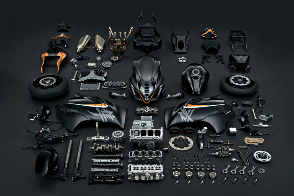 A disassembled 2022-model Suzuki Hayabusa. Photo courtesy Suzuki Motor of America, Inc.