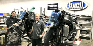 Employees assembling 2021 Buell 1190SX naked sportbikes in Grand Rapids, Michigan. Photo courtesy Buell Motorcycle.