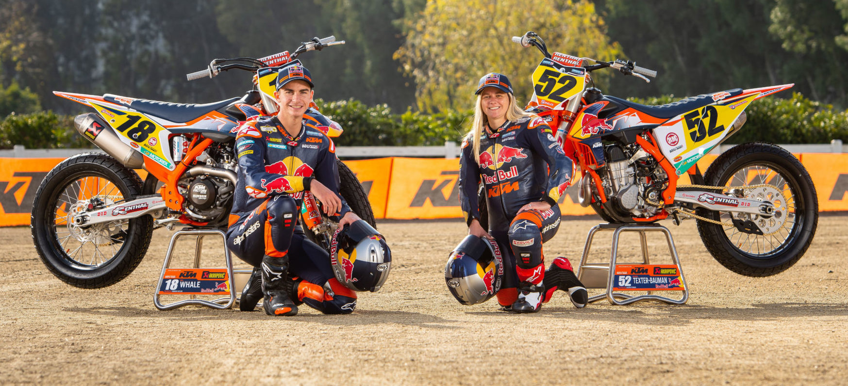 Red Bull KTM’s 2021 AFT Singles riders Max Whale (left) and Shayna Texter Bauman (right). Photo courtesy Red Bull KTM.