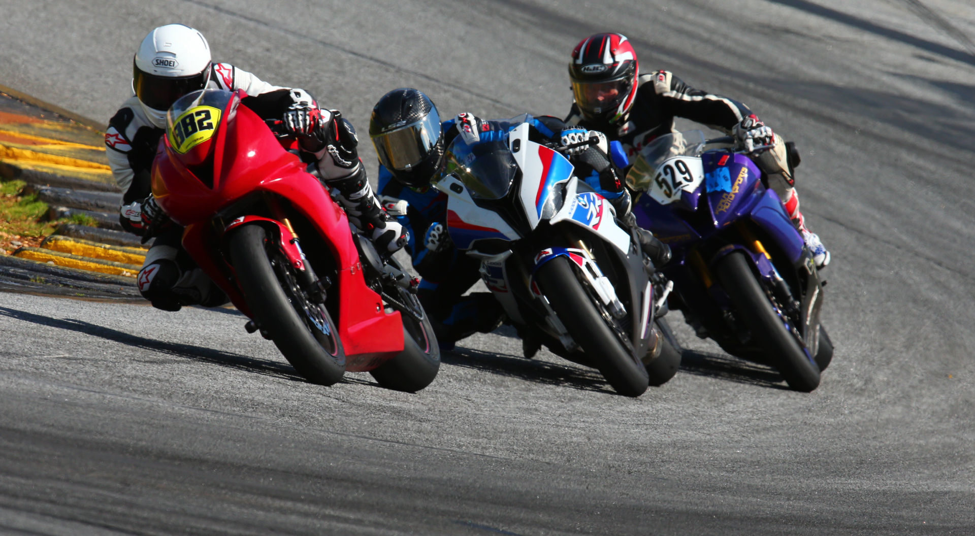Participants in action during a Sportbike Track Time track day at Road Atlanta. Photo by 129photos.com, courtesy Sportbike Track Time.