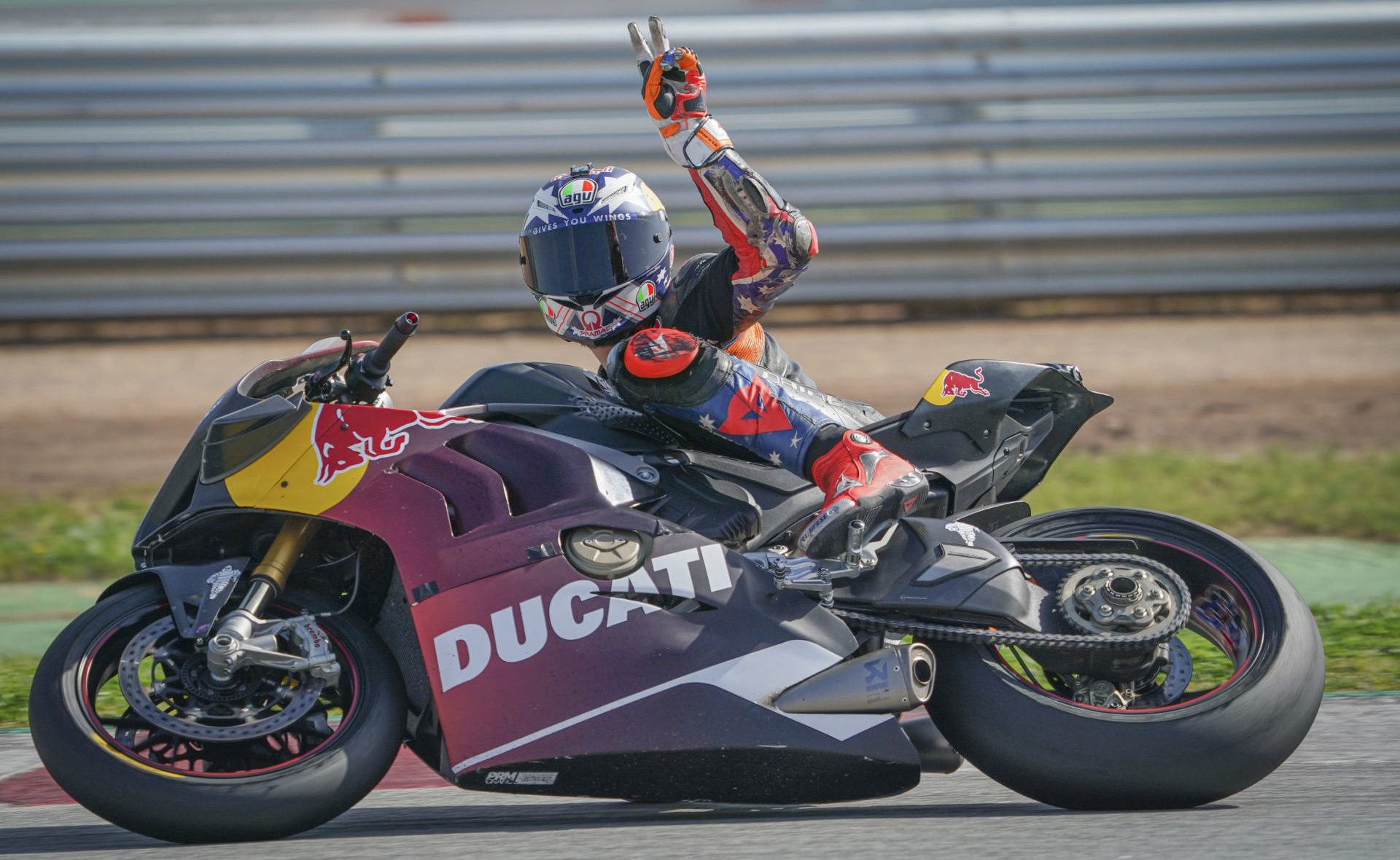 Jack Miller riding a Ducati Panigale V4 R at Circuit de Barcelona-Catalunya. Photo courtesy Dorna.