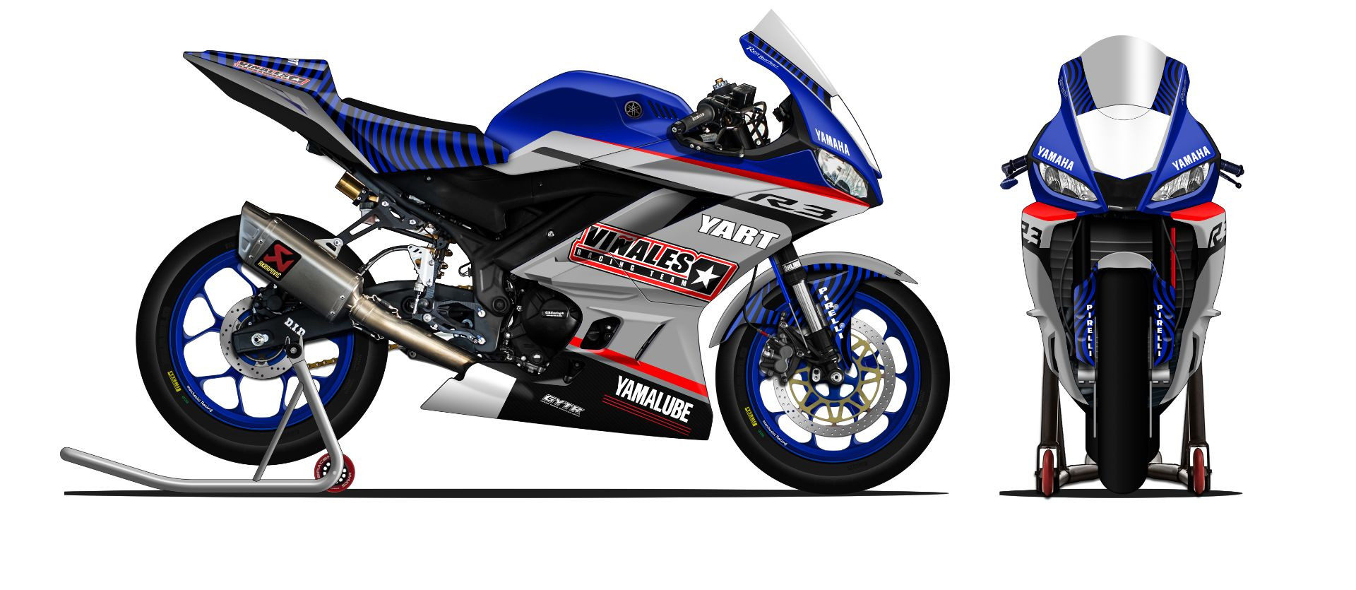 A rendering of a Viñales Racing Team Yamaha YZF-R3 racebike. Photo courtesy Yamaha Racing.