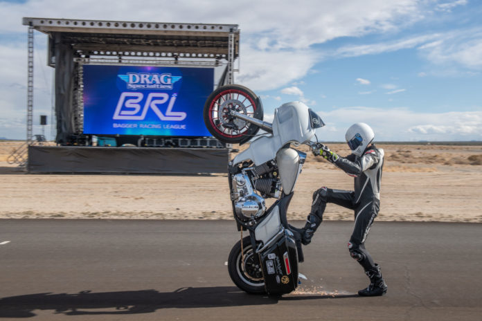 The Bagger Racing League will include a Stunt GP racing class and stunt shows. Photo by Justin George, courtesy BRL. The Bagger Racing League will include a Stunt GP racing class and stunt shows. Photo by Justin George, courtesy BRL.