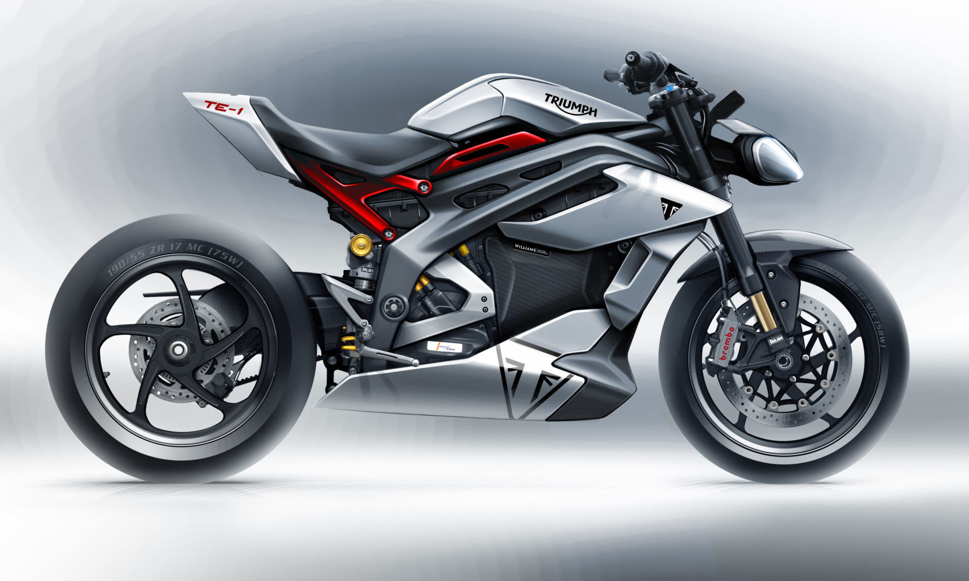 The styling sketch of the new Triumph Project TE-1 electric motorcycle. Image courtesy Triumph.