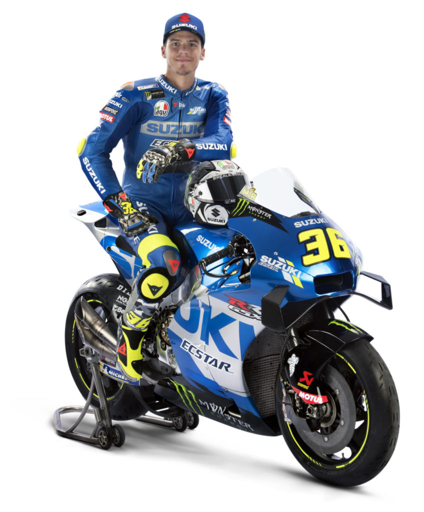 Joan Mir and his 2021 ECSTAR Suzuki GSX-RR. Photo courtesy Team Suzuki Press Office.