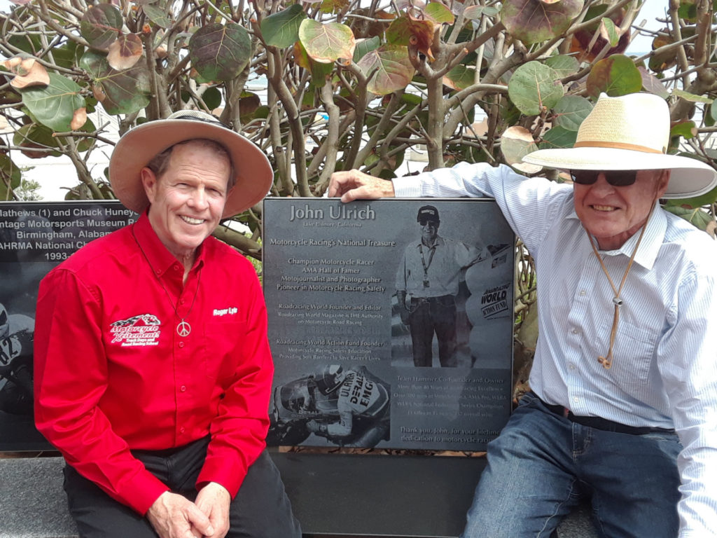 New Daytona 200 Monument inductee John Ulrich (right) with Roger Lyle (left), who nominated Ulrich. Photo courtesy Roger Lyle.