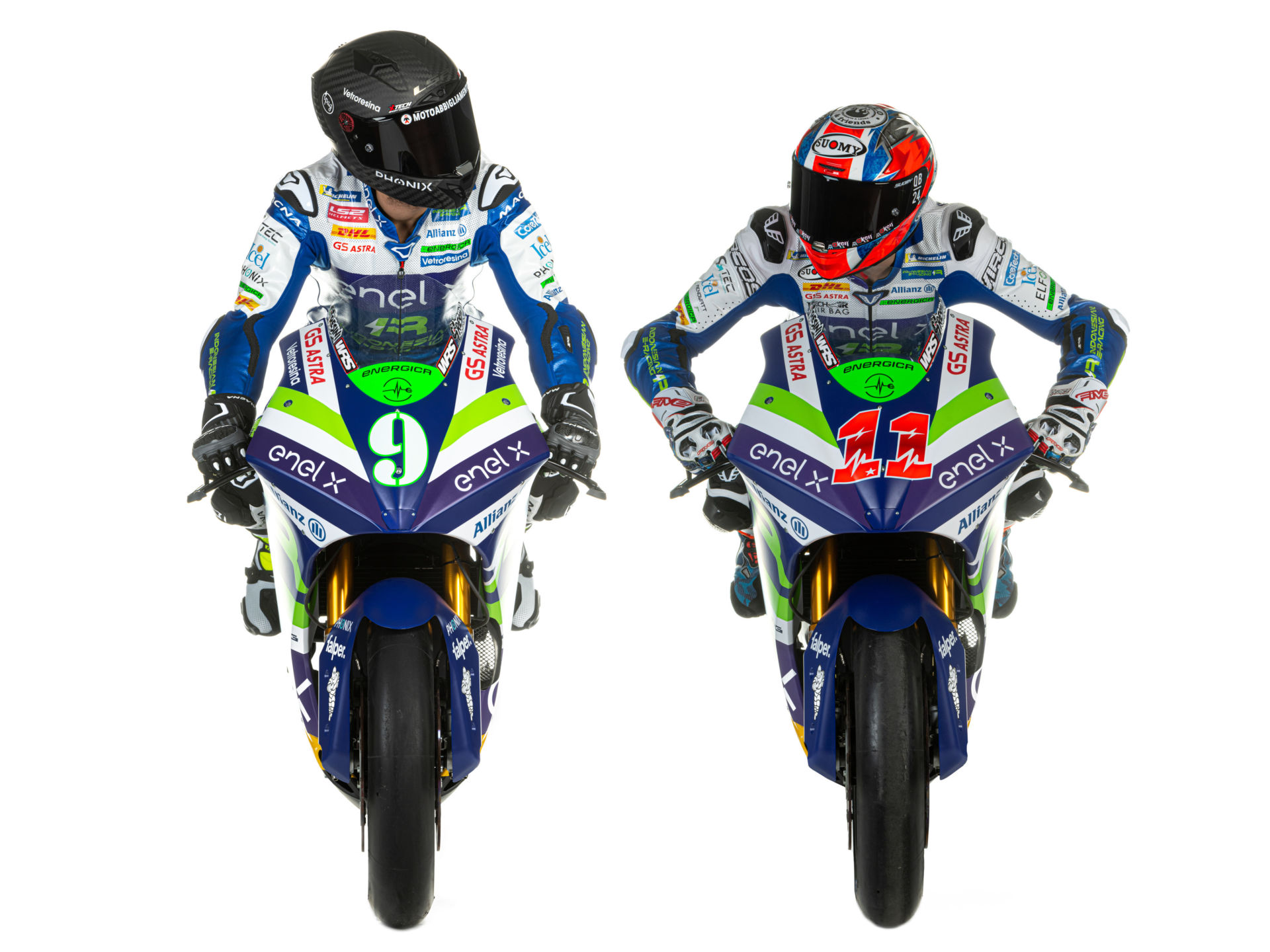 Team Gresini MotoE riders Andrea Mantovani (9) and Matteo Ferrari (11). Photo courtesy Gresini Racing.