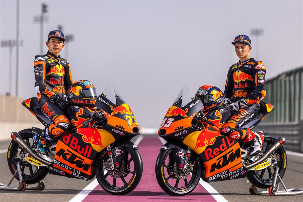 Red Bull KTM Moto3 riders Ayumu Sasaki (left) and Deniz Oncu (right). Photo by Polarity Photo, courtesy KTM.