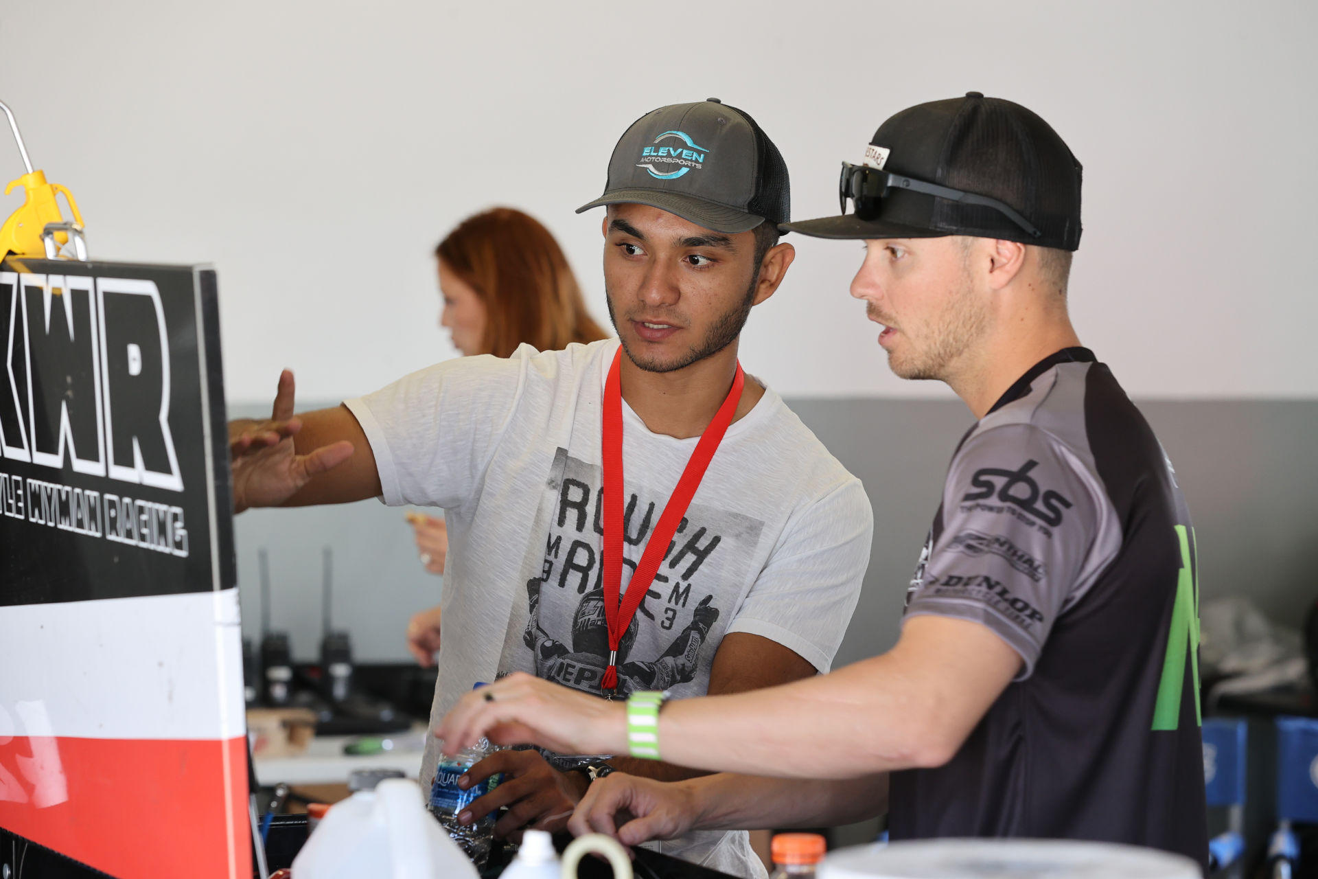 Kevin Olmedo (left), seen here with Kyle Wyman (right) at Daytona International Speedway, will miss the opening round of the MotoAmerica Supersport series due to a shoulder injury. Photo by Brian J. Nelson.