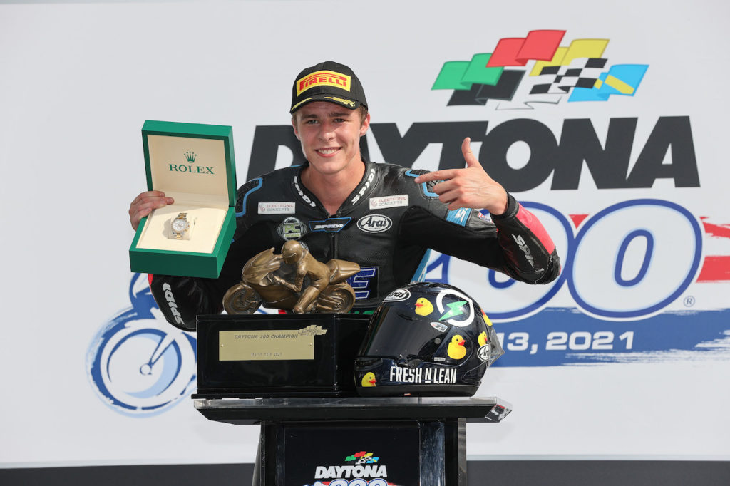 Brandon Paasch, winner of the 79th Daytona 200. Photo by Brian J. Nelson, courtesy Pirelli.