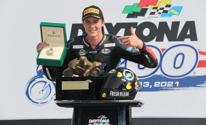 Brandon Paasch, winner of the 79th Daytona 200. Photo by Brian J. Nelson, courtesy Pirelli.