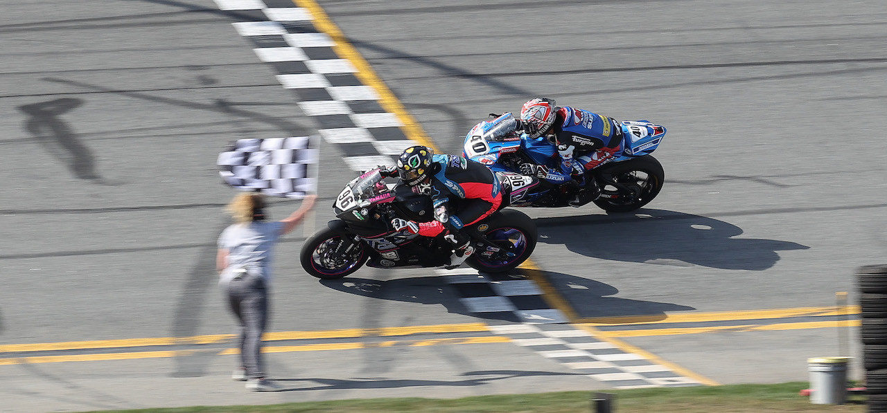 Brandon Paasch (96) beat Sean Dylan Kelly (40) by 0.03 second to win the 79th Daytona 200. Photo by Brian J. Nelson, courtesy Pirelli.