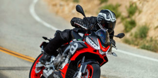 Roadracing World's Michael Gougis testing a 2021 Aprilia Tuono 660. Photo by Larry Chen.