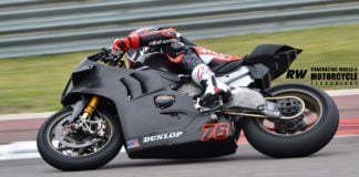 Loris Baz (76) at speed during MotoAmerica Superbike/Stock 1000 test session two at COTA. Photo by David Swarts.