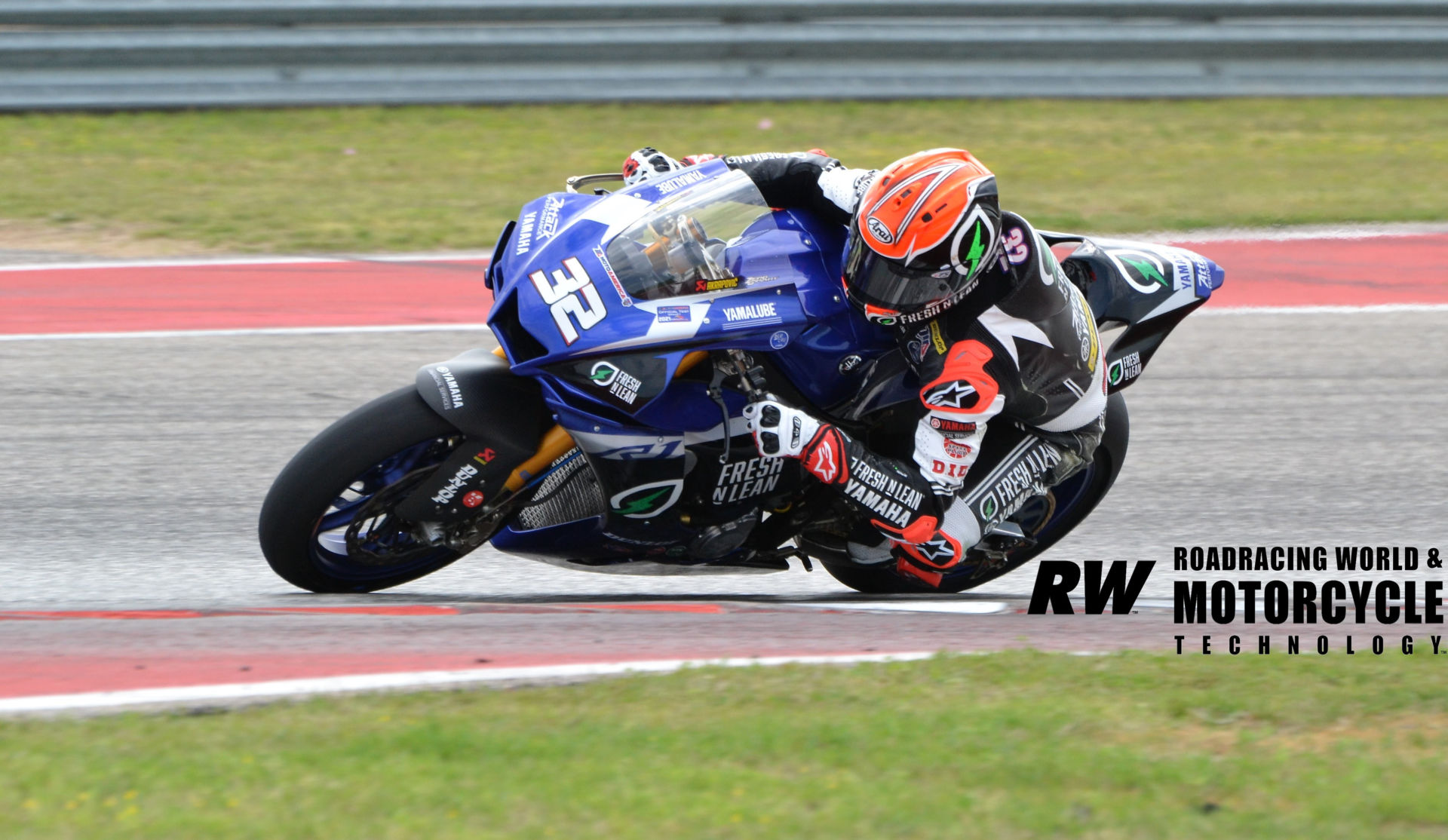 Jake Gagne (32) at speed Wednesday at the MotoAmerica test at COTA. Photo by David Swarts.