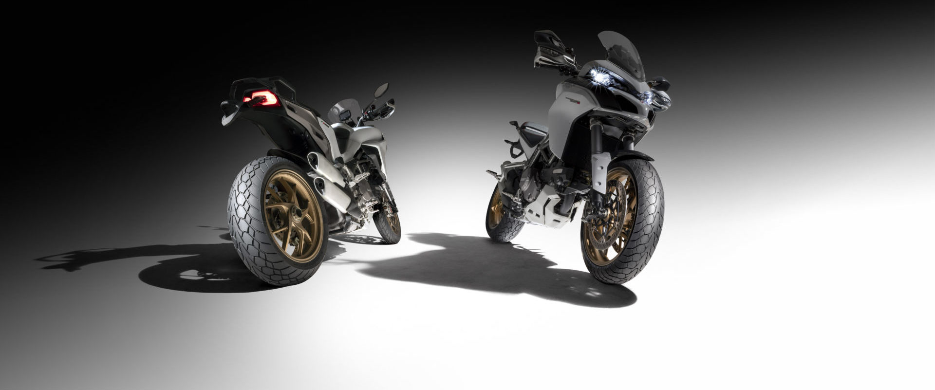 Dunlop’s new Mutant tires mounted on Ducati Multistrada streetbikes. Photo courtesy Dunlop.