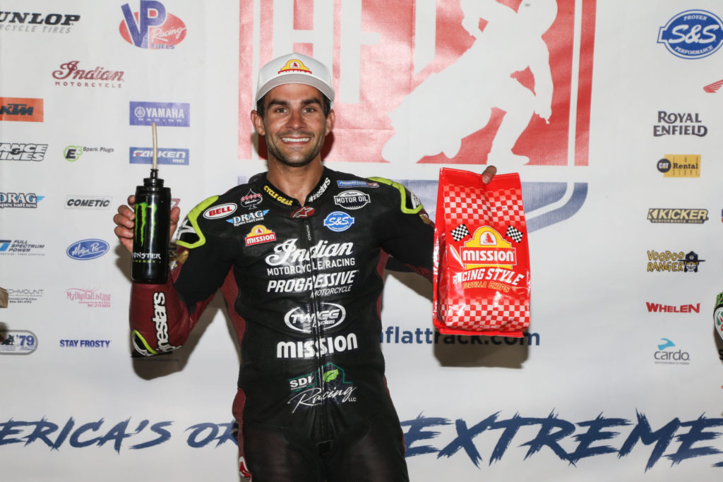 Jared Mees, winner of the AFT Mission SuperTwins main event at Volusia Half-Mile II, in Florida. Photo by Scott Hunter, courtesy AFT.