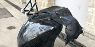 The fuel tank after Richie Escalante's fiery crash Wednesday morning at COTA. Photo by David Swarts.