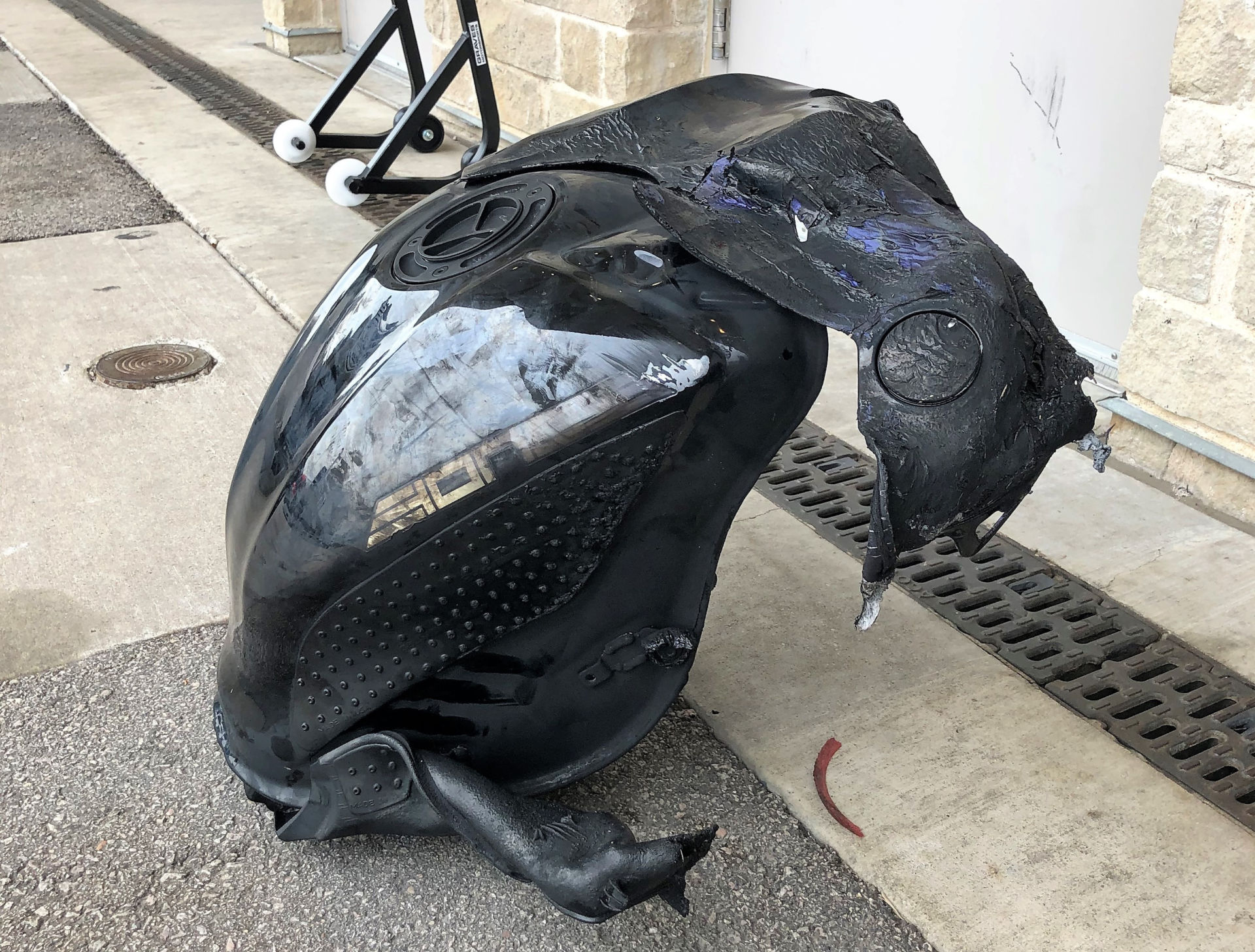 The fuel tank after Richie Escalante's fiery crash Wednesday morning at COTA. Photo by David Swarts.