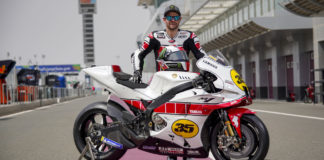Yamaha MotoGP test rider Cal Crutchlow and his YZR-M1 in special livery to celebrate Yamaha's 60th anniversary in Grand Prix racing. Photo courtesy Yamaha.