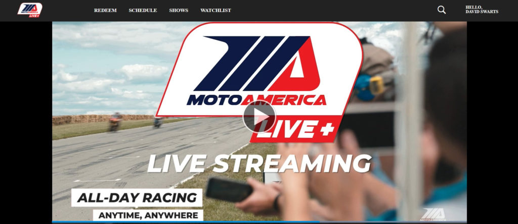 A screenshot of MotoAmerica Live+. 