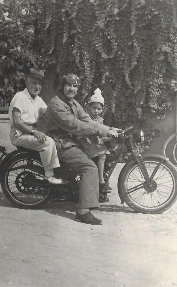 Moto Guzzi founder Giorgio Parodi (center) with one of his young sons and his father, Emanuele Vittorio Parodi, who loaned Giorgio the money to start Moto Guzzi. Emanuele served as Moto Guzzi's first President, and Giorgio was its first Vice President. Emanuele served as President from 1921 until his death in 1945, when Giorgio assumed the role of President. Photo courtesy Elena Bagnasco.